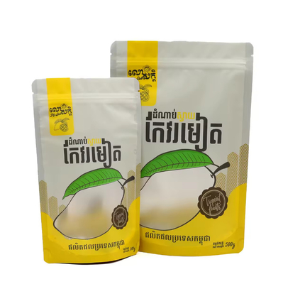 Laminated Plastic Stand Up Food Bags có thể đóng lại lại Bao bì đồ ăn tùy chỉnh in thiết kế Ziplock Poly Bag cho trái cây khô