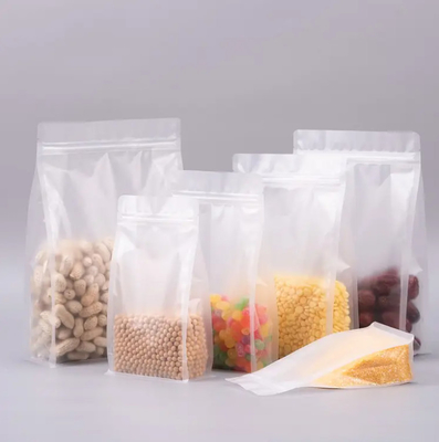 Tùy chỉnh Chất bọc mặt phẳng đáy tám Hạch Transparent Zip Lock Trái cây khô Thực phẩm gạo đóng gói Nhựa đứng lên túi