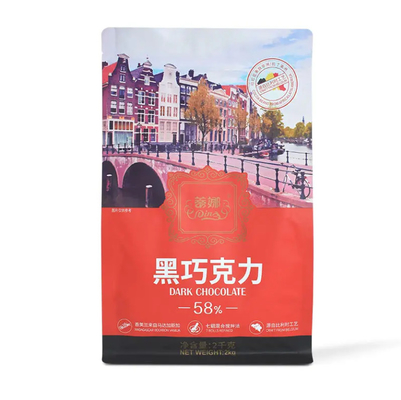 Bao bì túi nhựa tùy chỉnh Ziplock Stand Up Pouch Gusset Chocolate Coffee 8 mặt niêm phong túi đáy phẳng với niêm phong