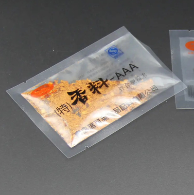 Eco Friendly Custom Printed Plastic Small Bag Seasoning Spices Sugar 3 Side Sealing Transparent Food Packaging Sachet (Máy đóng gói thực phẩm trong suốt)