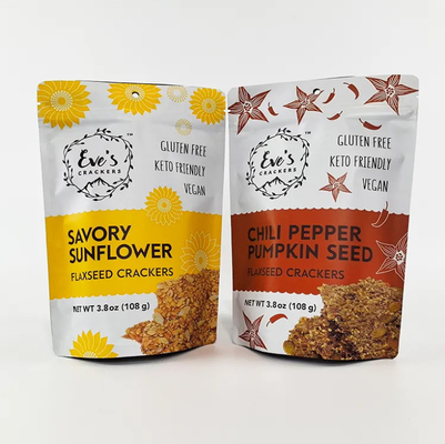 Chế độ in tùy chỉnh 100g 250g 500g Stand up pouch Flaxseed Crackers Thiết bị nẹp chống mùi