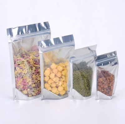 Glossy tái sử dụng nhựa nhôm mạ nhựa phân phối thực phẩm Ziplock túi Yin Yang đứng lên túi với mặt trước rõ ràng