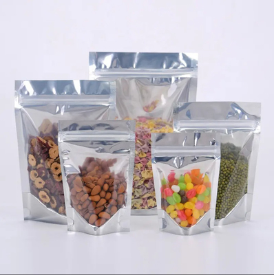 Glossy tái sử dụng nhựa nhôm mạ nhựa phân phối thực phẩm Ziplock túi Yin Yang đứng lên túi với mặt trước rõ ràng