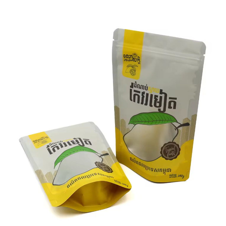 Laminated Plastic Stand Up Food Bags có thể đóng lại lại Bao bì đồ ăn tùy chỉnh in thiết kế Ziplock Poly Bag cho trái cây khô