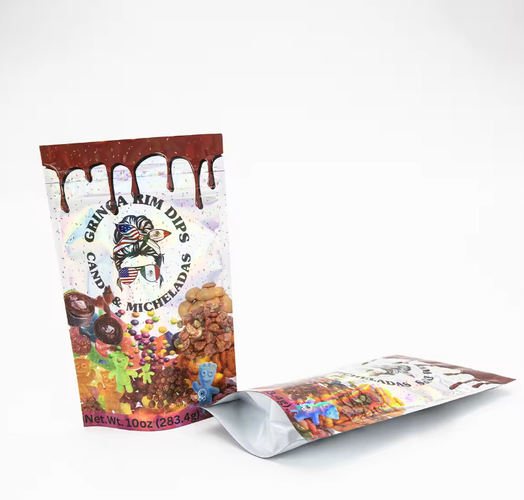 Nhà máy tùy chỉnh in đường thực phẩm bao bì nhựa bao bì nhôm Mylar đứng lên túi túi die cắt Mylar túi