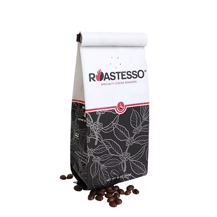 Custom Biodegradable Factory Wholesale Kraft Paper Coffee Bean Side Gusset Packaging Bag Bag Đen