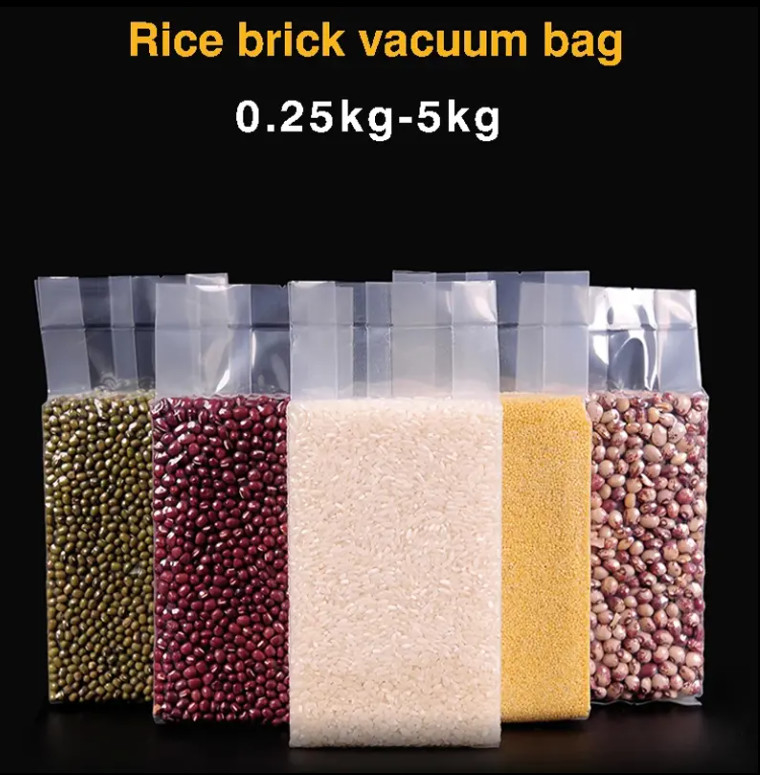 in đục bốc thực phẩm đóng gói gạo nhựa chân không 1kg 2kg 5kg 10kg PE túi niêm phong nhiệt với tay cầm