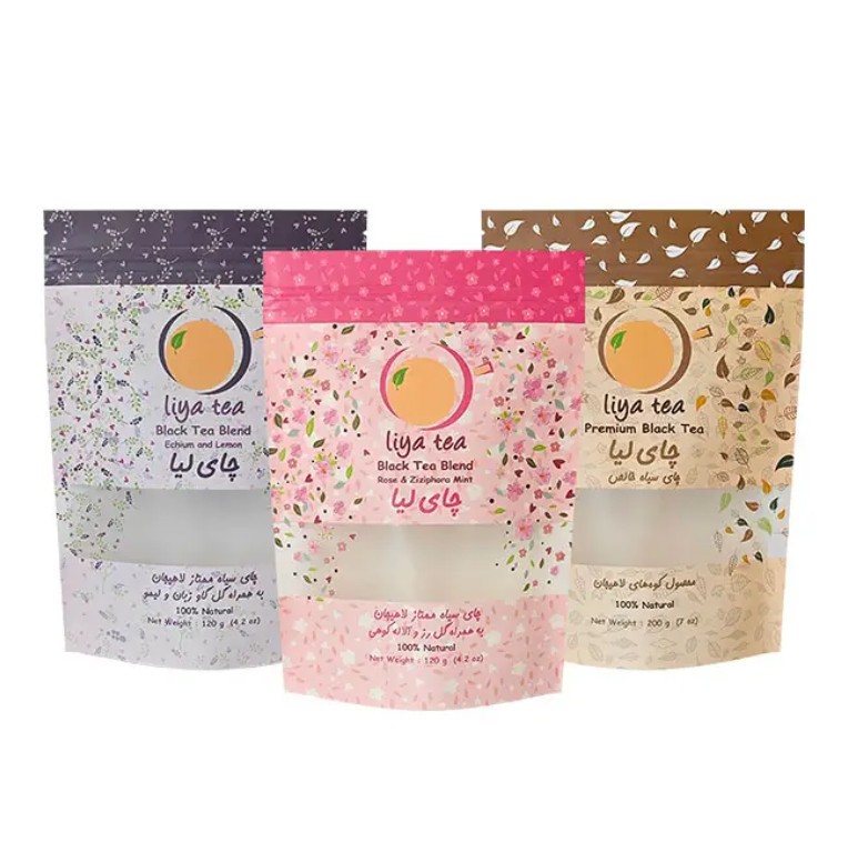 Thẻ sản xuất giấy Kraft Stand Up Bags Black Tea Packaging Bags With Window