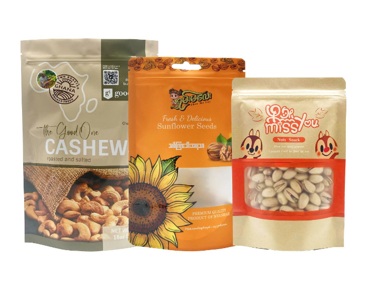 Thẻ tùy chỉnh Doypack Đứng lên Top Zipper Dried Fruit Food Package Pouch Peanut Walnut Bag Pine Peanuts Mixed Cashew Nuts Bao bì