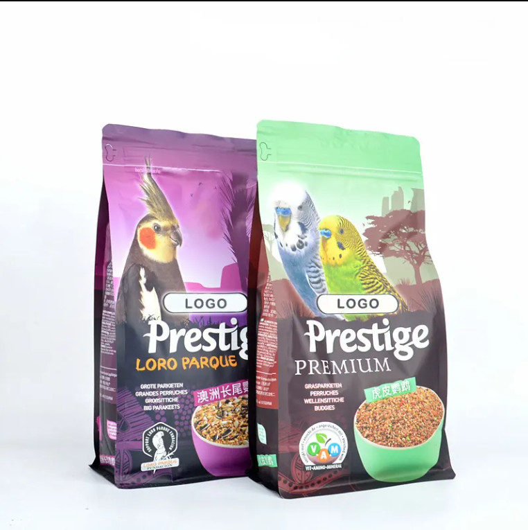 in logo tùy chỉnh Eco Friendly Side Gusset Ziplock nhựa khô chó mèo cá vật nuôi thực phẩm túi đáy phẳng chim hoang vật đóng gói thực phẩm