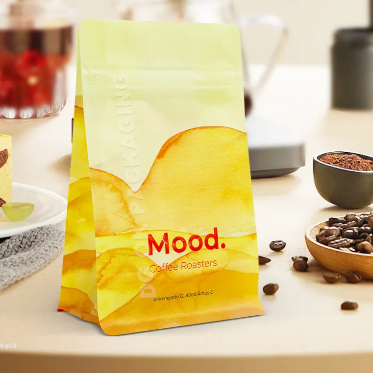 Logo tùy chỉnh Gusset bên đáy phẳng Cà phê hạt đóng gói Laminated 100g 150g 250g 500g 1kg túi với van