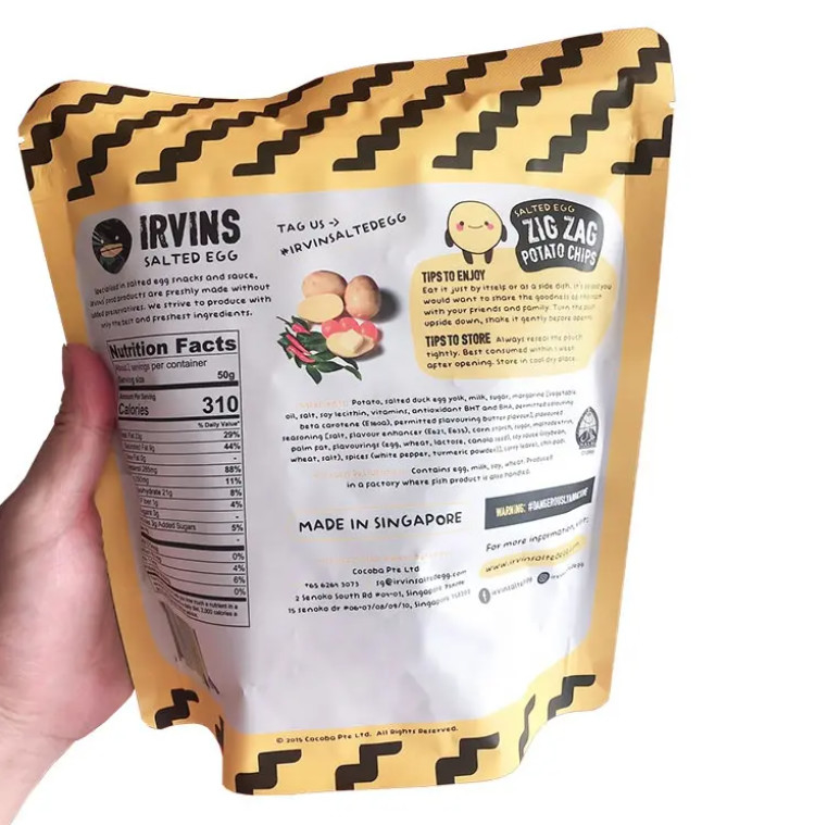 Chips khoai tây đóng gói tùy chỉnh Ziplock đứng lên nhựa nhôm nhựa thực phẩm gói túi túi cho bánh quy ăn nhẹ