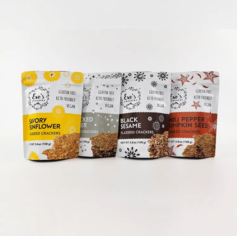 Chế độ in tùy chỉnh 100g 250g 500g Stand up pouch Flaxseed Crackers Thiết bị nẹp chống mùi