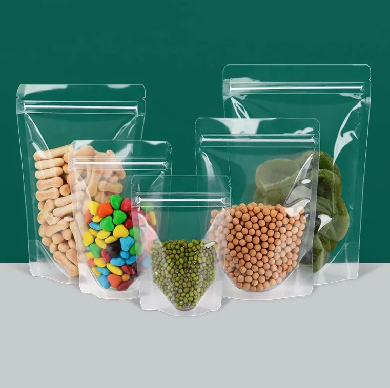 Thực phẩm Ziplock rõ ràng ấn bản tùy chỉnh đứng lên túi zip khóa đóng gói túi nhựa trong suốt với zipper